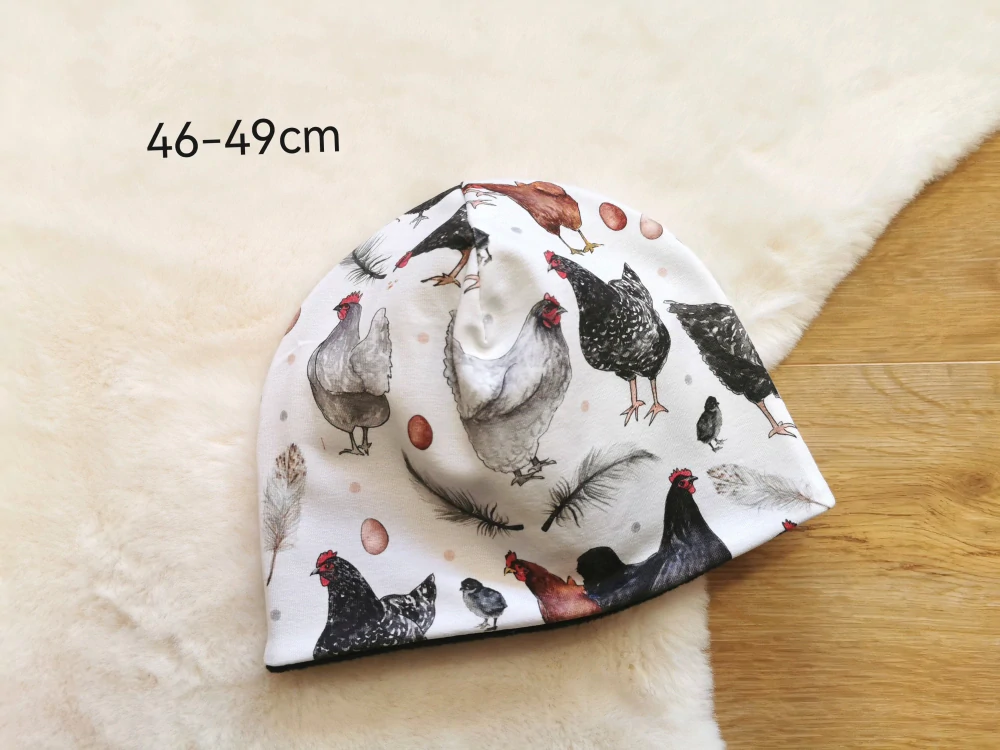teplá čepice SLEPIČKY - pro obvod 46-49cm (1-4 roky)