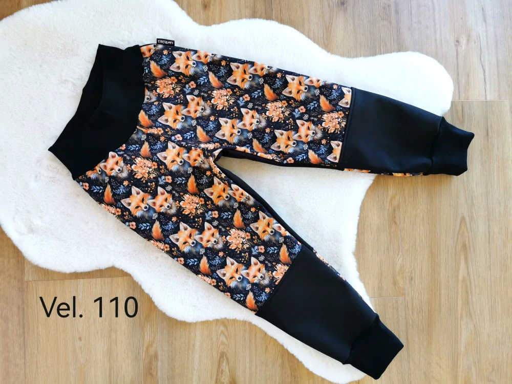 Dětské zimní softshellové kalhoty s fleecem - lišky - vel.110