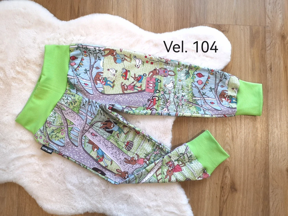 tepláky - VELIKONOCE, hrášk.zelený náplet - vel.104