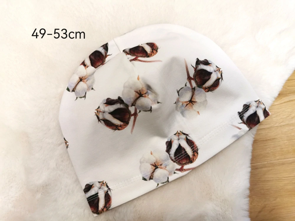 jednovrstvá čepice KVĚTY BAVLNÍKU - obvod 49-53cm (3-7let)