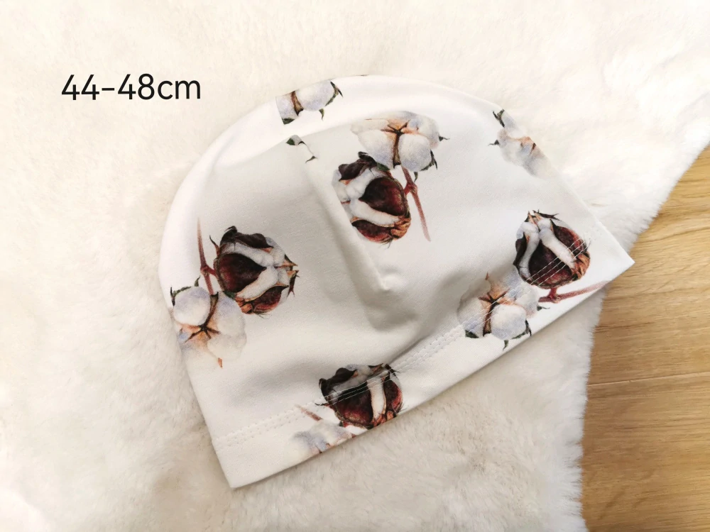 jednovrstvá čepice KVĚTY BAVLNÍKU - obvod 44-48cm (9měsíců-2,5roku)