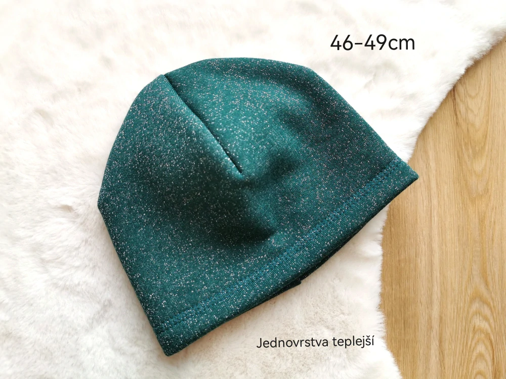 jednovrstvá teplá čepice - třpytivá DEEP FOREST - obvod 46-49cm (1-3roky)
