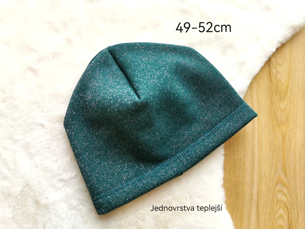 jednovrstvá teplá čepice - třpytivá DEEP FOREST - obvod 49-52cm (4-6let)