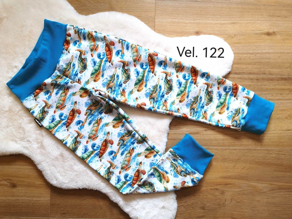 tepláky - ŽELVY, tyrkysový náplet - vel.122