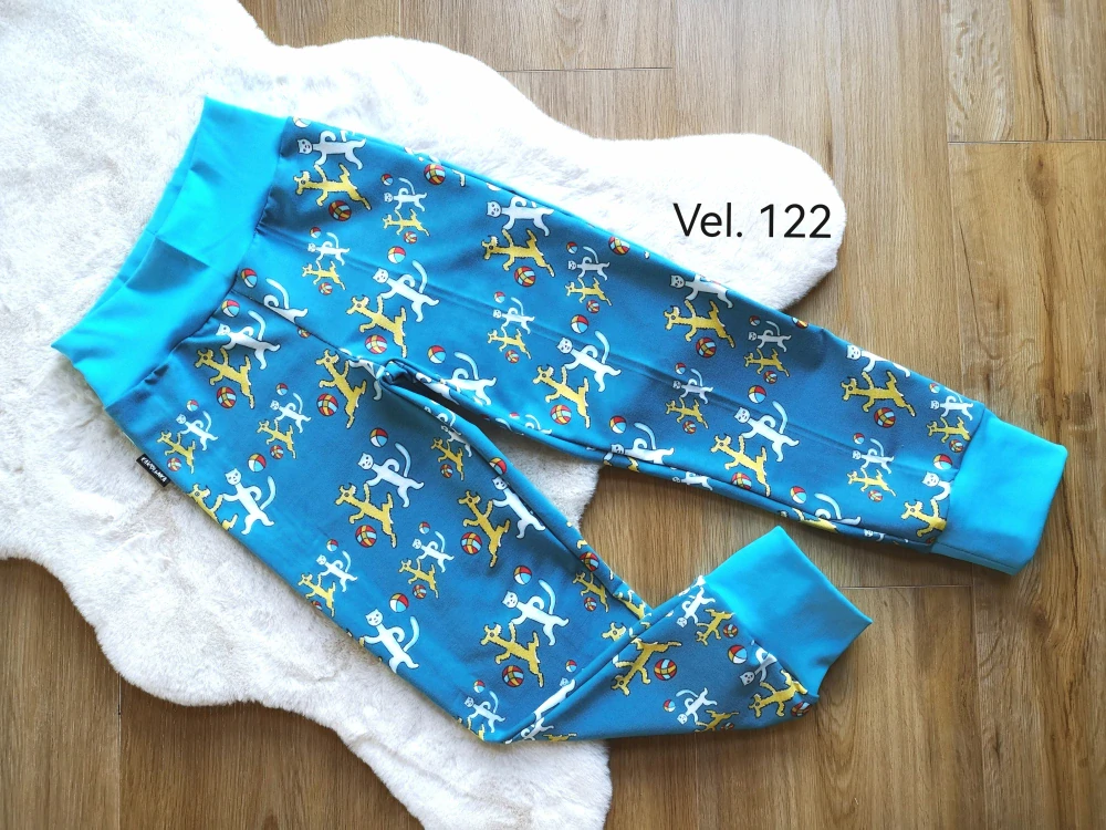 tepláky - PEJSEK A KOČIČKA, modrý náplet - vel.122