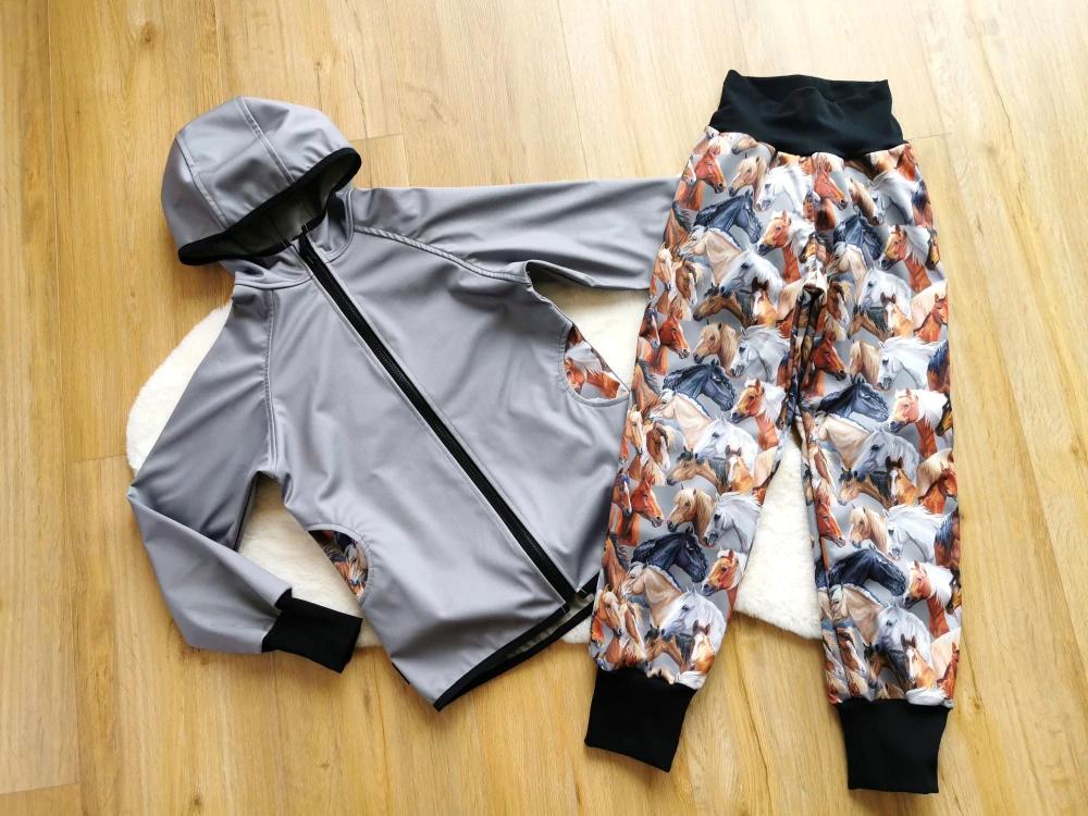 set softshell.bunda 122/128 a kalhoty vel.128, pružný softshell s fleecem, prodlouž.náplety
