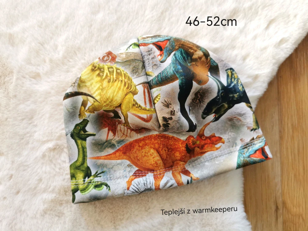 jednovrstvá teplá čepice - DINOSAUŘI - obvod 46-52cm (2-6let)