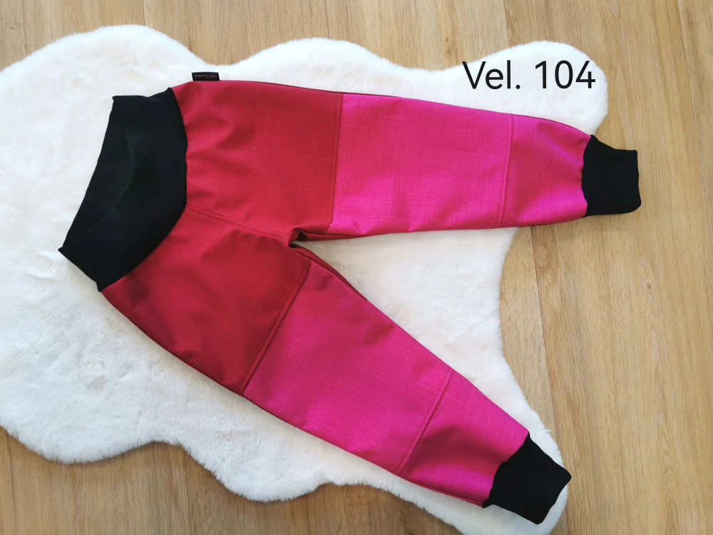 dětské jarní softshellové kalhoty - ČERVENOFUCHSIOVÉ - vel.104