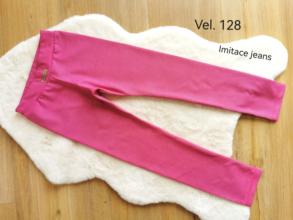 legíny - RŮŽOVÉ IMITACE JEANS - vel.128