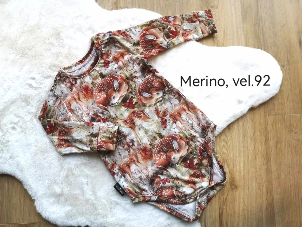 MERINO bodyčko s motivem srneček - vel.92