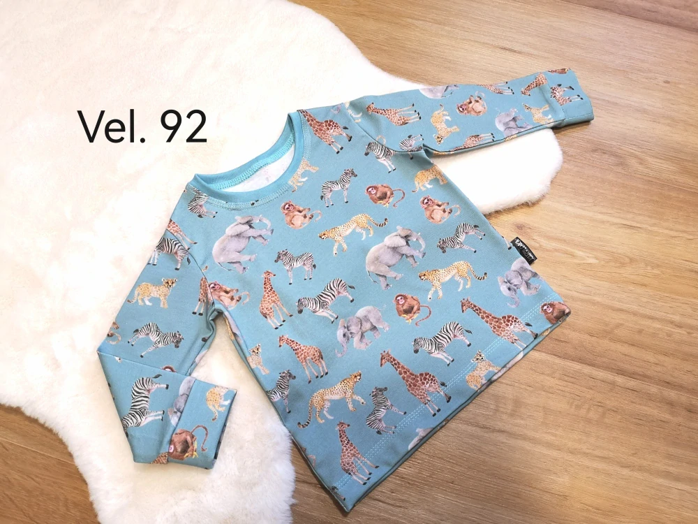 Tričko dl.rukáv - ZVÍŘÁTKA ZE ZOO na bledě modré - vel.92
