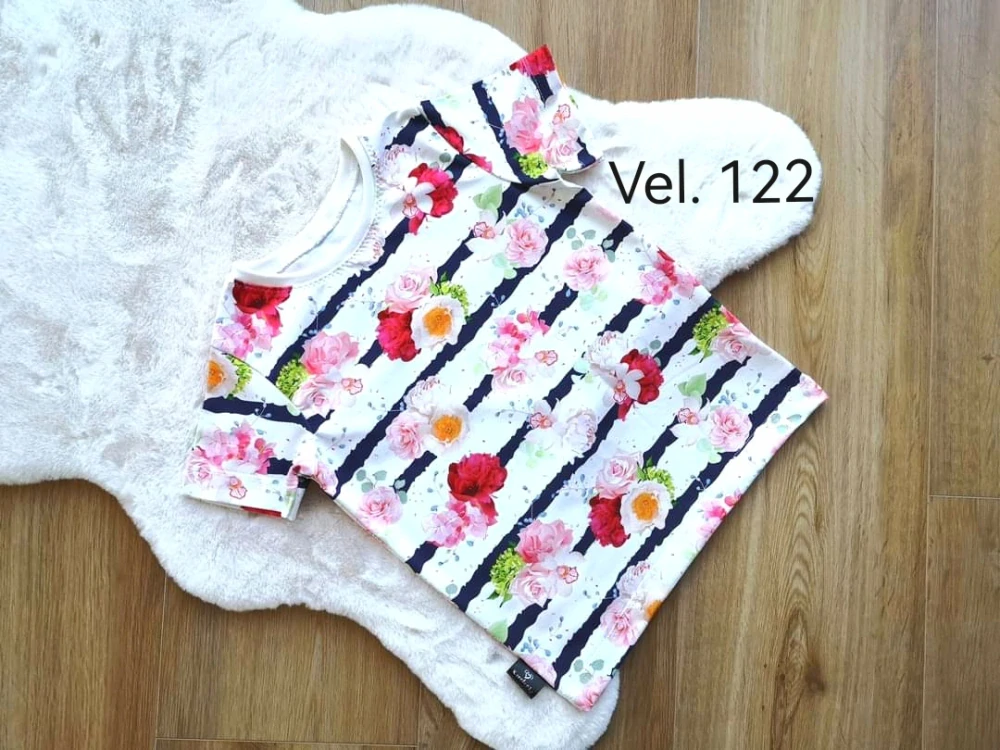 Tričko kr.rukáv - KVĚTINY NA PROUŽCÍCH - vel.122