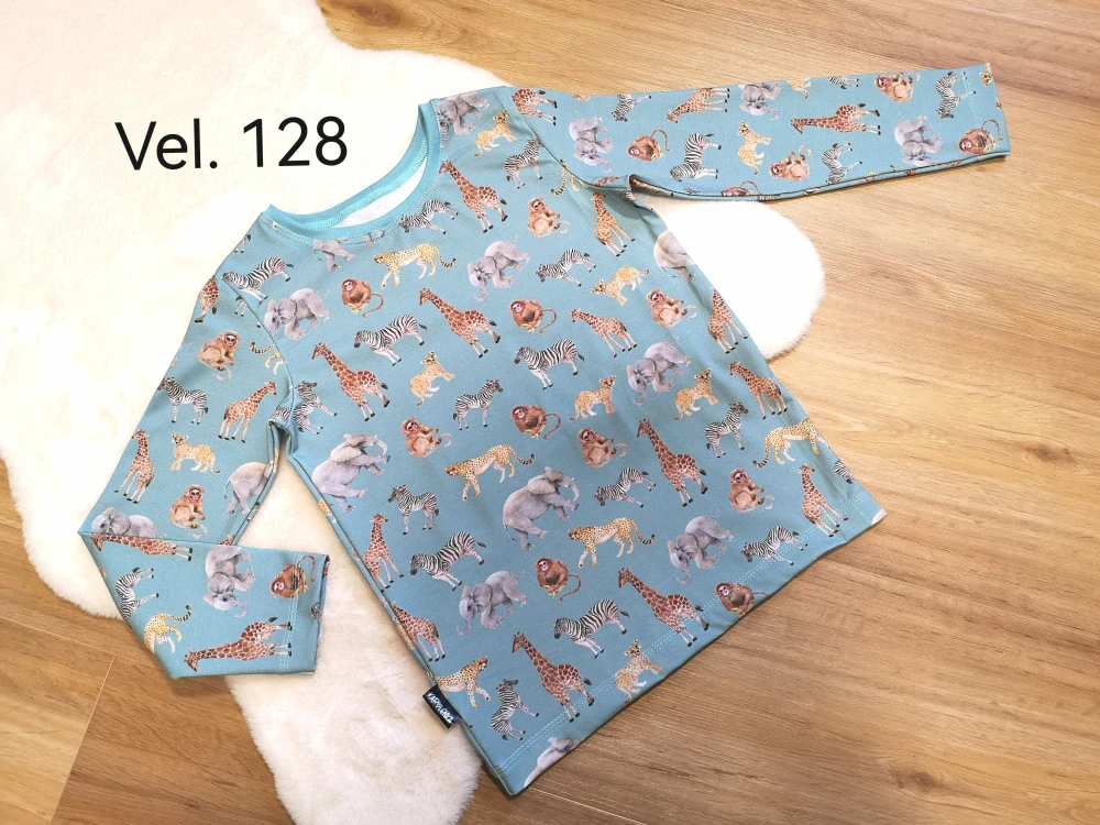 Tričko dl.rukáv - ZVÍŘÁTKA ZE ZOO na bledě modré - vel.128