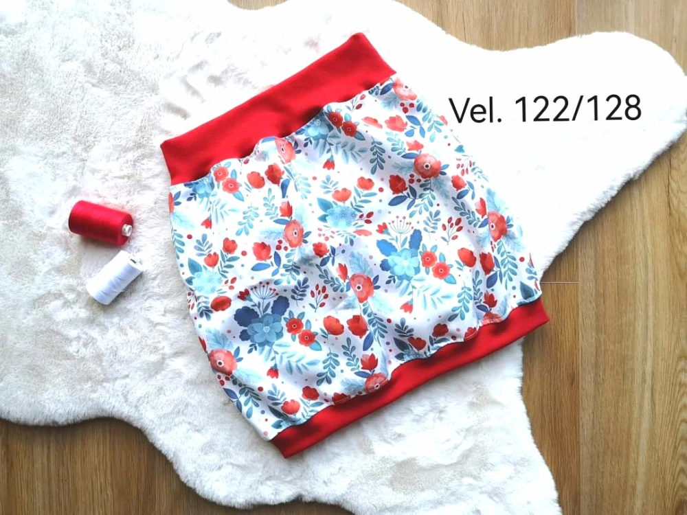 bavlněná sukýnka - KYTIČKY, červený náplet - vel.122/128