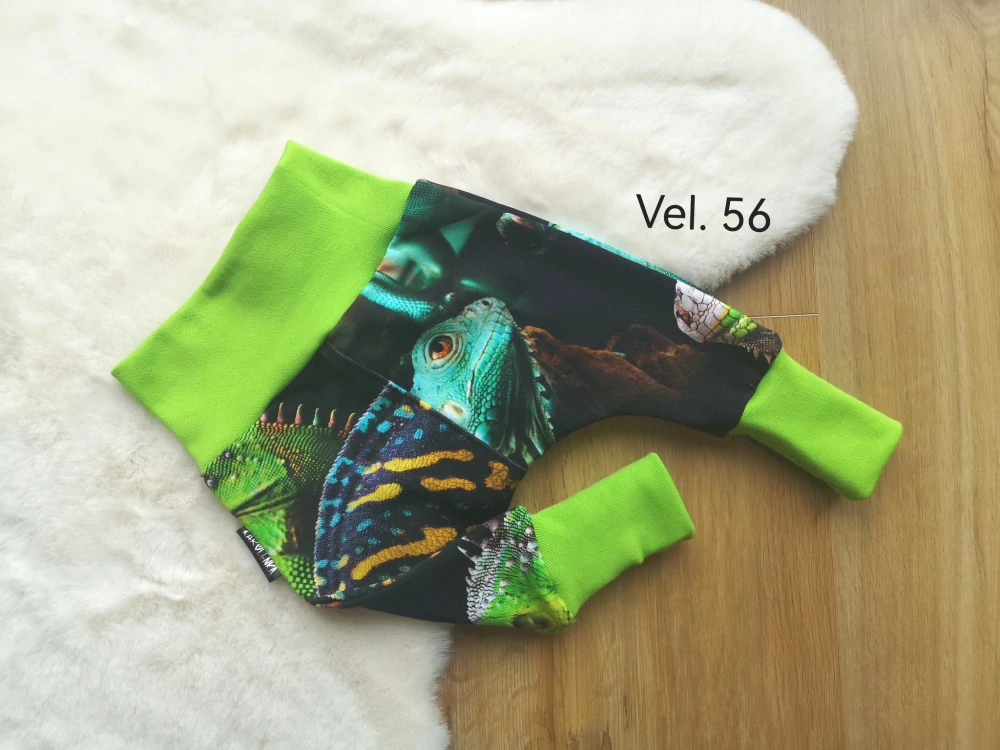 tepláčky - CHAMELEONI A LEGUÁNI, sytě zelený náplet - vel.56
