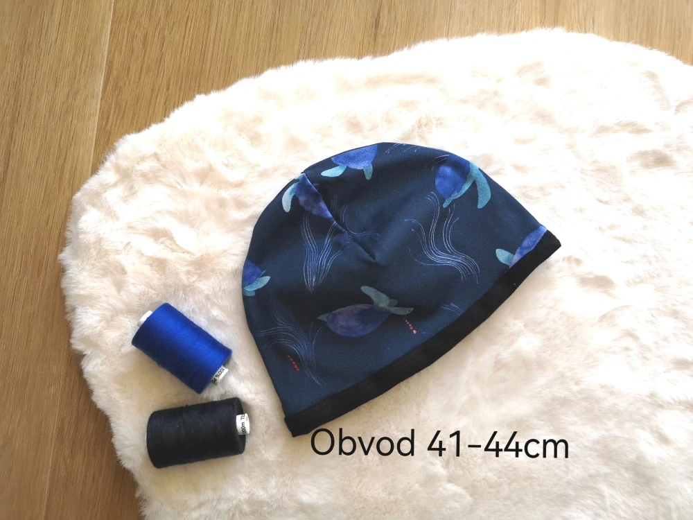 dvouvrstvá čepice vzor AKVARELOVÉ ŽELVY - pro obvod 41-44cm (4-9měsíců)
