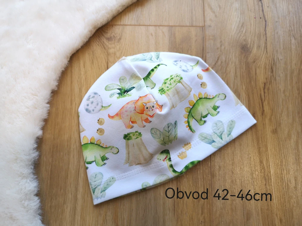 jednovrstvá čepice s motivem dinosaurů - obvod 42-46cm (4měsíce - 1 rok)