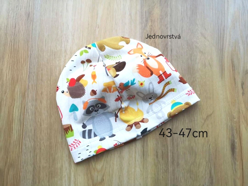 jednovrstvá čepice se zvířátky - 43-47cm (6 měsíců - 2 roky)
