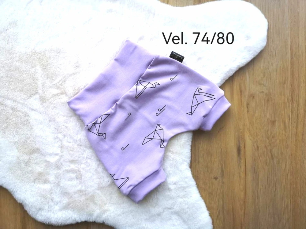 kraťásky - SV.FIALOVÉ S ORIGAMI PTÁKY - vel.74/80