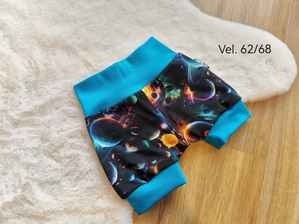 kraťásky - VESMÍR, tyrkys.náplety - vel.62/68