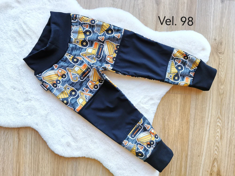 letní softshellové kalhoty - stavební stroje - vel.98
