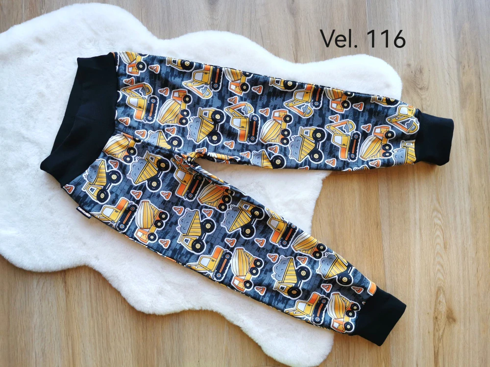 letní softshellové kalhoty - stavební stroje - vel.116