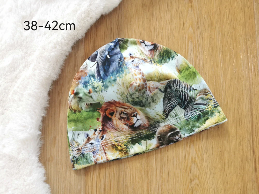 jednovrstvá čepice ZVÍŘÁTKA ZE ZOO - obvod 38-42cm (2-5měsíců)