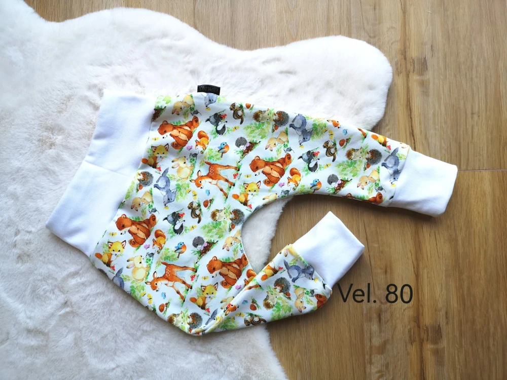 tepláčky - LESNÍ ZVÍŘÁTKA, bílý náplet - vel.80