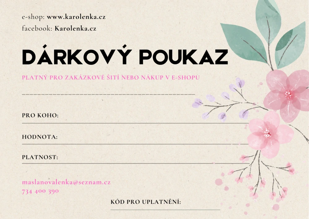 DÁRKOVÝ POUKAZ - libovolná hodnota