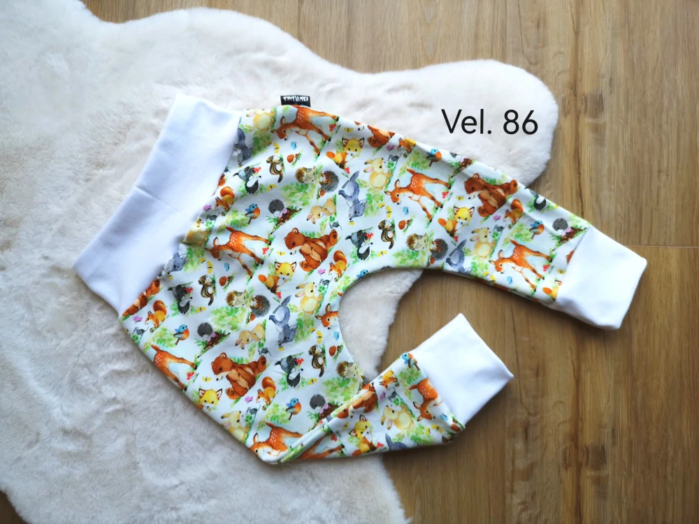 tepláčky - LESNÍ ZVÍŘÁTKA, bílý náplet - vel.86