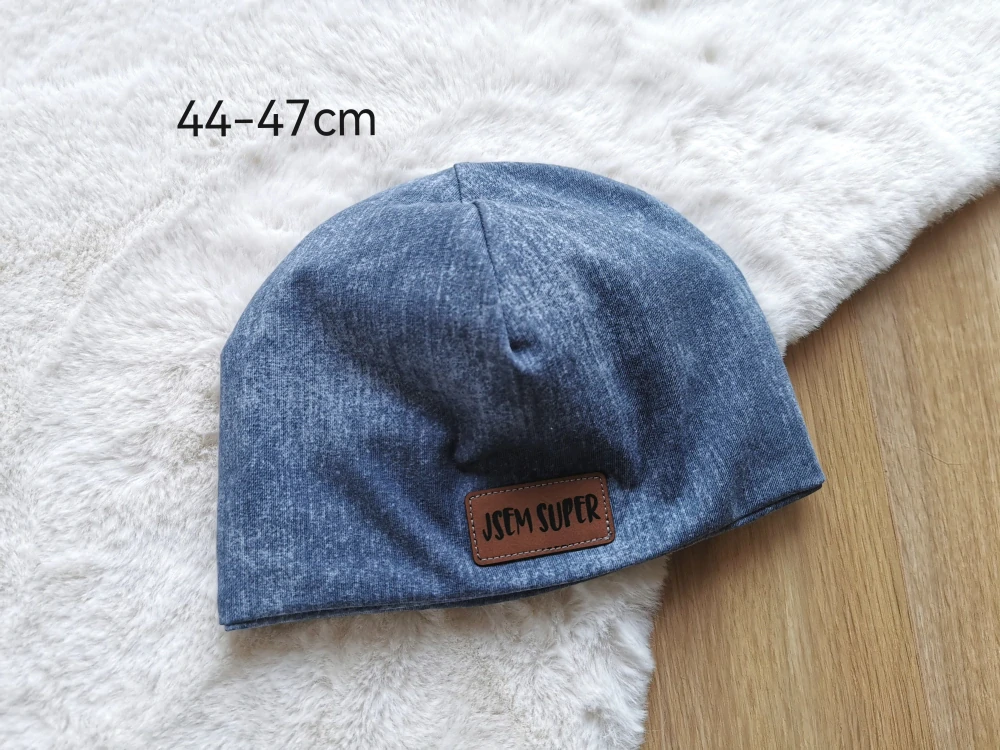 klasická dvouvrstvá čepice v imitace TM.ŠEDÉ JEANS - obvod 44-47cm (1-2roky)
