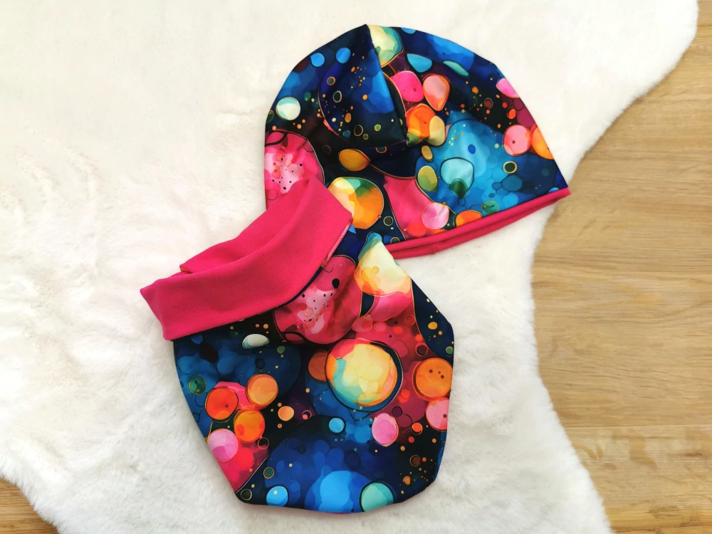 set dvouvrstvá klasická čepice a šátek BAREVNÉ KAŇKY - obvod 48-52cm (2,5-6 let), šátek UNI 2-7let