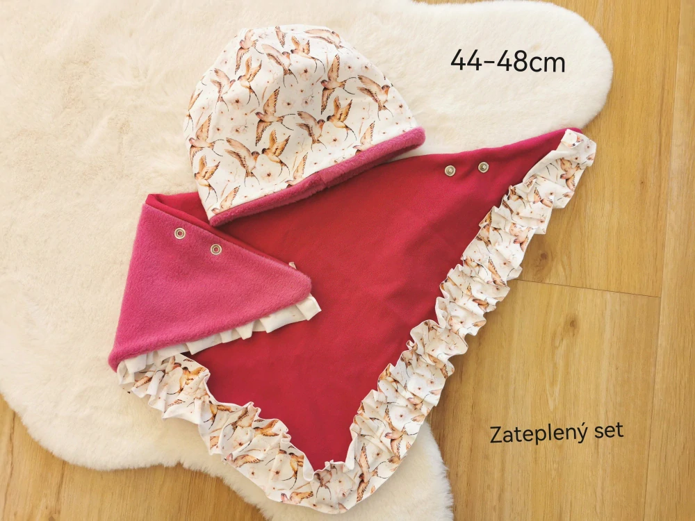 teplý set čepice a šátku PTÁČCI - pro obvod 44-48cm (9 měsíců - 2 roky)