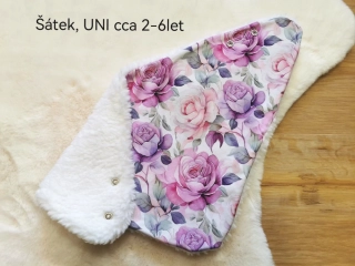 zateplený dvouvrstvý šátek na patentky - RŮŽOVOFIALKOVÉ RŮŽIČKY - UNI (cca 2-6let)
