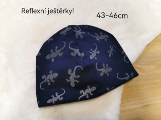 teplá čepice REFLEXNÍ JEŠTĚRKY NA TM.MODRÉ - pro obvod 43-46cm (6měsíců - 1rok)