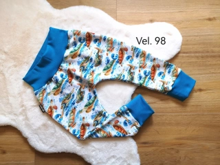 tepláky - ŽELVY, tyrkysový náplet - vel.98
