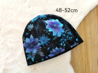 klasická dvouvrstvá čepice - LEDOVÉ KVĚTY - obvod 48-52cm (3-6let)