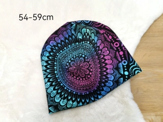 klasická dvouvrstvá čepice - MANDALA - obvod 54-59cm (starší děti 8let a více nebo dámská)