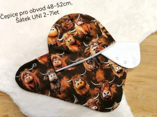 zateplená dvouvrstvá čepice a šátek - BÝČCI - čepice pro obvod 48-52cm (2,5 roku - 6let), šátek UNI (cca 2-7let)