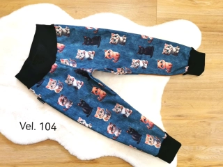 Dětské zimní softshellové kalhoty s fleecem - kočičky hnědé - vel.104