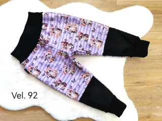 Dětské zimní softshellové kalhoty s fleecem - kočičky - vel.92