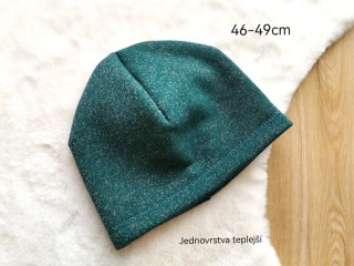 jednovrstvá teplá čepice - třpytivá DEEP FOREST - obvod 46-49cm (1-3roky)