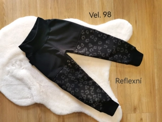 Dětské zimní softshellové kalhoty s fleecem - ČERNÉ, REFLEXNÍ - vel.104
