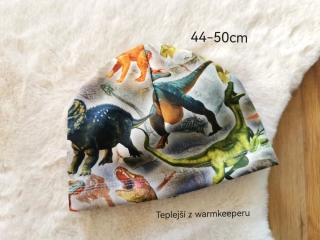 jednovrstvá teplá čepice - DINOSAUŘI - obvod 44-50cm (1-4roky)