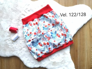 bavlněná sukýnka - KYTIČKY, červený náplet - vel.122/128