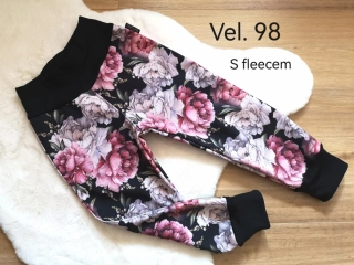 Dětské zimní softshellové kalhoty s fleecem - pivoňky - vel.98