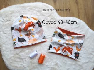 set dvouvrstvá homeless čepice a nákrčník - DOMÁCÍ ZVÍŘÁTKA - pro obvod 43-46cm (půl roku - 1 rok)