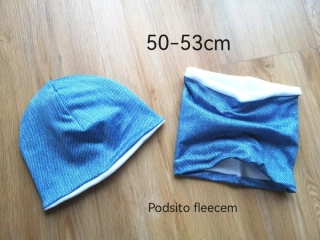zateplený set dvouvrstvá klasická čepice a nákrčník - IMITACE JEANS - pro obvod 50-53cm (4-7 let)