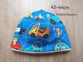 dvouvrstvá zimní čepice zvířátka v autíčku - pro obvod 42-44cm (4-9měsíců)
