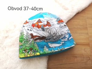teplá čepice ANTARKTIDA, podšito fleesem - pro obvod 37-40cm (2-3měsíce)